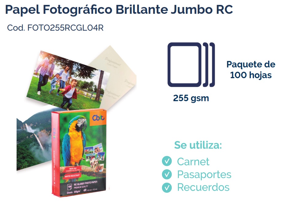 PAPEL FOTOGRAFICO JUMBO A6 255GSM, (100 HOJAS) GLOSSY CBIT