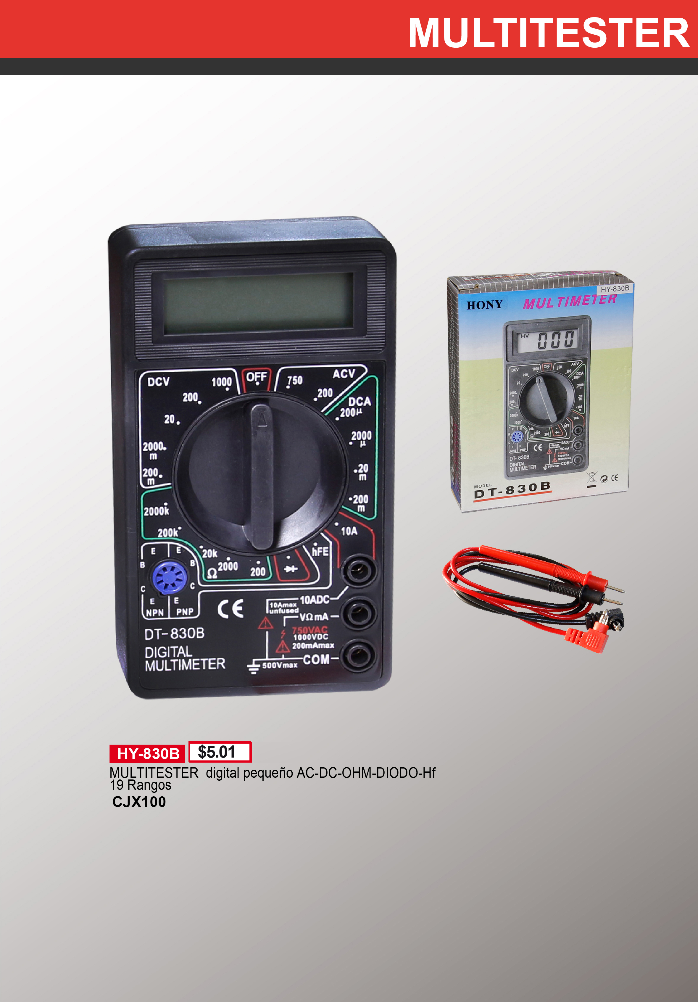 MULTITESTER DIGITAL EN CAJA 6 FUNC. 19 RANG KONSTAR DT-830B LOCAL5