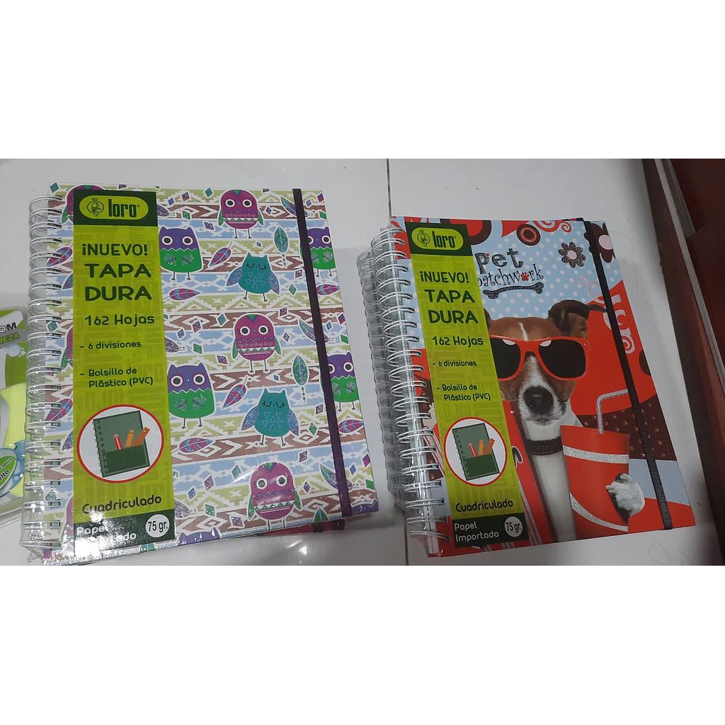 CUADERNO CUADRICULADO ANILLADO A4 160HOJAS TAPA DURA LORO