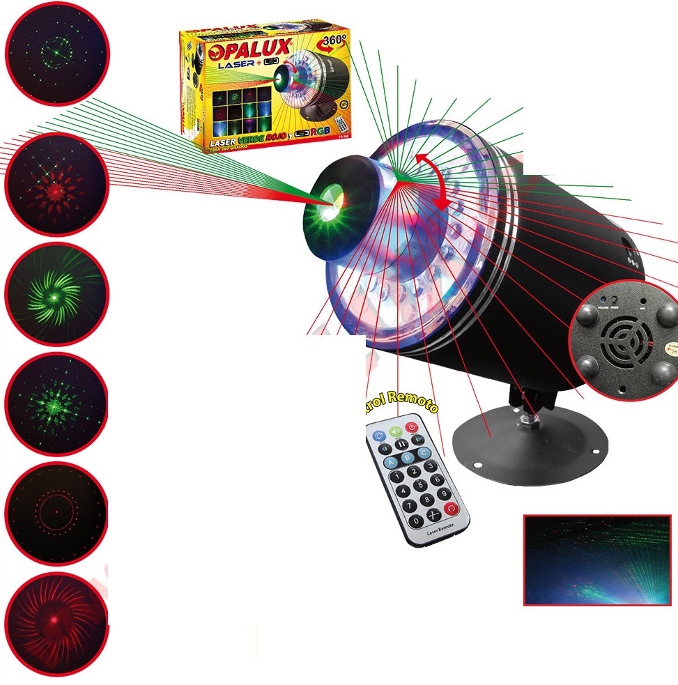 PROYECTOR LASER 18 LED 360° 15W 100-240V FS-360 OPALUX GAR:3 MESES AREA 1