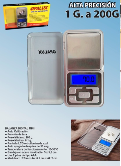 BALANZA JOYERO DIGITAL MINI 1GR A 200GR OPALUX OP-1726N- OP-1724