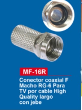 CONECTOR COAXIAL &quot;F&quot; MACHO RG6 PARA TV POR CABLE MF-16RRG-6 F MACHO PONCHADO PRESION ORIGINAL METAL F-803/CPC/E