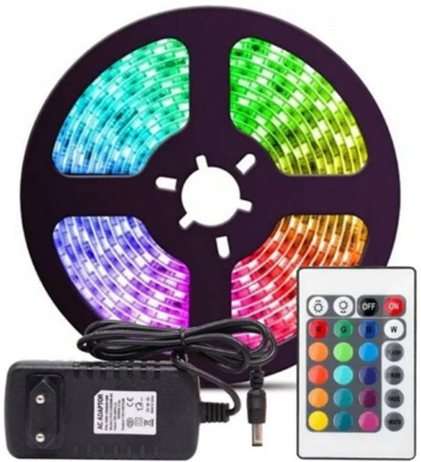 CINTA LED DE 5M RGB SMD TRICOLOR 505 CON FUENTE DE 12V-220V CON CONTROL GRANDE