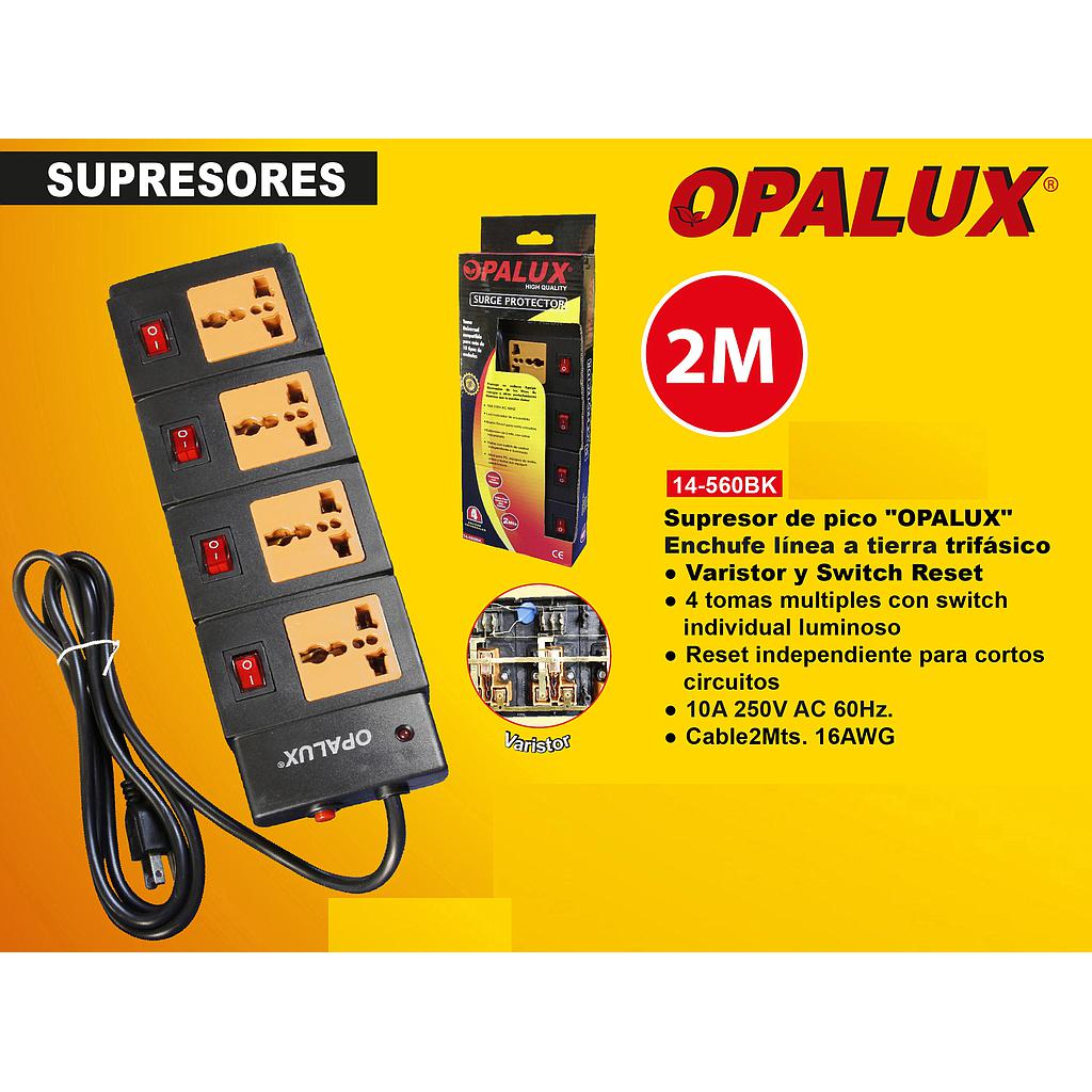 SUPRESOR DE PICOS OPALUX 4 TOMAS 10 AMP T/MULTIPLES 14-560BK 2MTS LOCAL 5