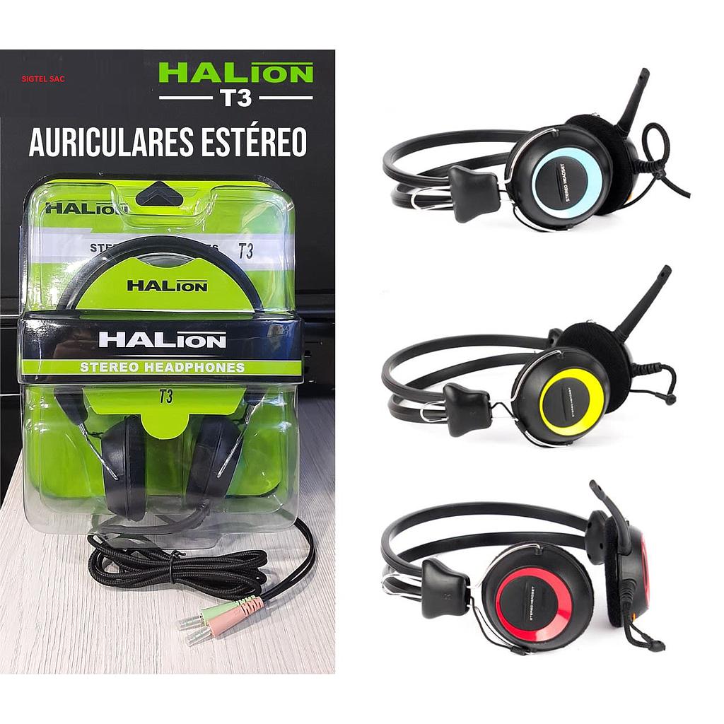 AUDIFONO T3 C/MICROFONO COLORES HALION   :HA