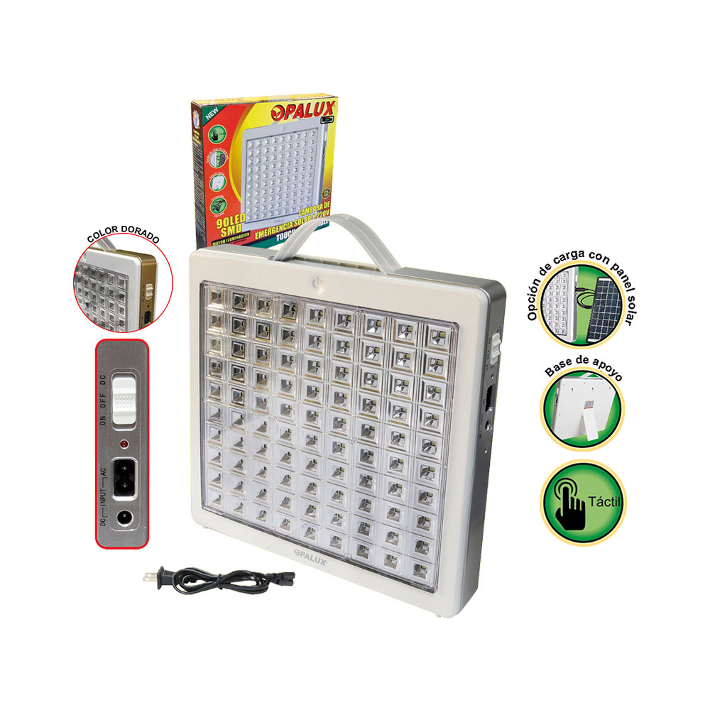 LUZ DE EMERGENCIA SOLAR 90 LED SMD TOUCH OP-5547  OPALUX  RECARGABLE 220V LOCAL 5