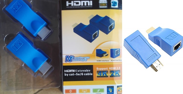 ADAPTADOR HDMI EXTENSOR TX/RX DE RED RJ45 CAT5-CAT6 PARA 30 MTRS ARDA GAR: 30 DIAS