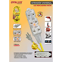EXTENSION CORRIENTE AMARILLO OP-FL1205 CON 3 TOMAS TRANSPARENTE 5 MTRS SILICONA OPALUX GAR: 2 MESES LOCAL5