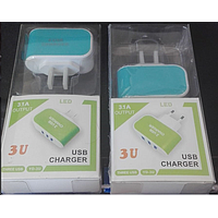 ADAPTADOR CABEZAL DE CORRIENTE  C/3 PUERTOS USB 5V 3.1A  BLANCO EN BLISTER 